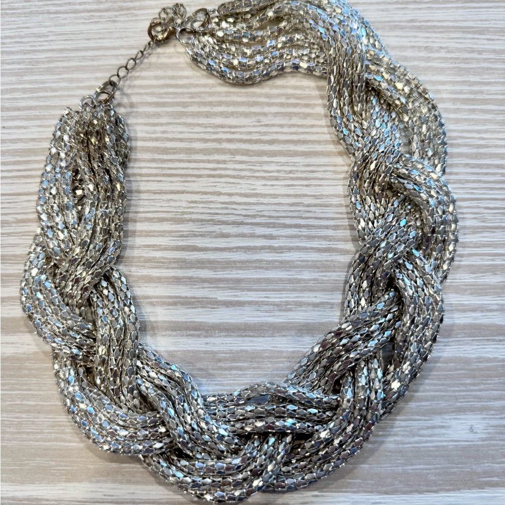 Silver Braided Strands Seed Beads Rope Chunky Necklace